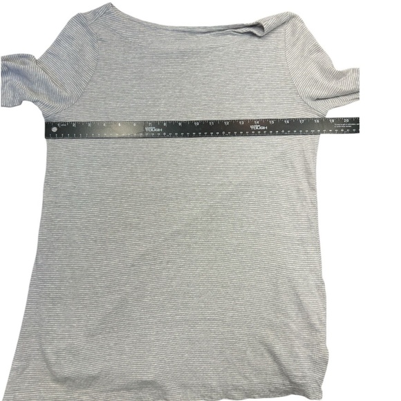 Eileen Fisher Linen Top Pull Over Stripe Boat Neck Flare Sleeves Gray White XS - Picture 6 of 11
